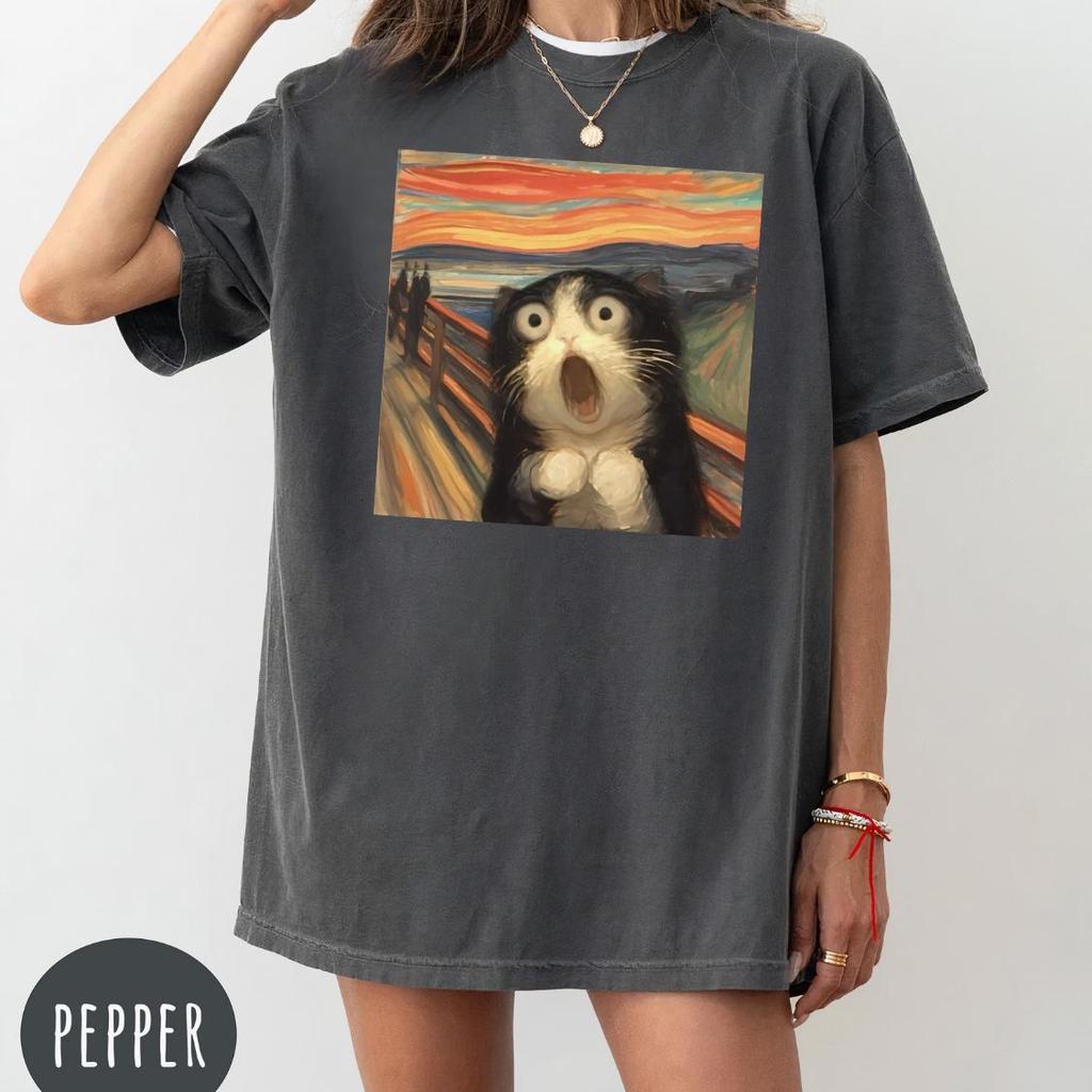 Plus Size Summer Womens Funny Cat Scream Parody TShirt Cotton Breathable Stylish Versatile Street Style Oversized