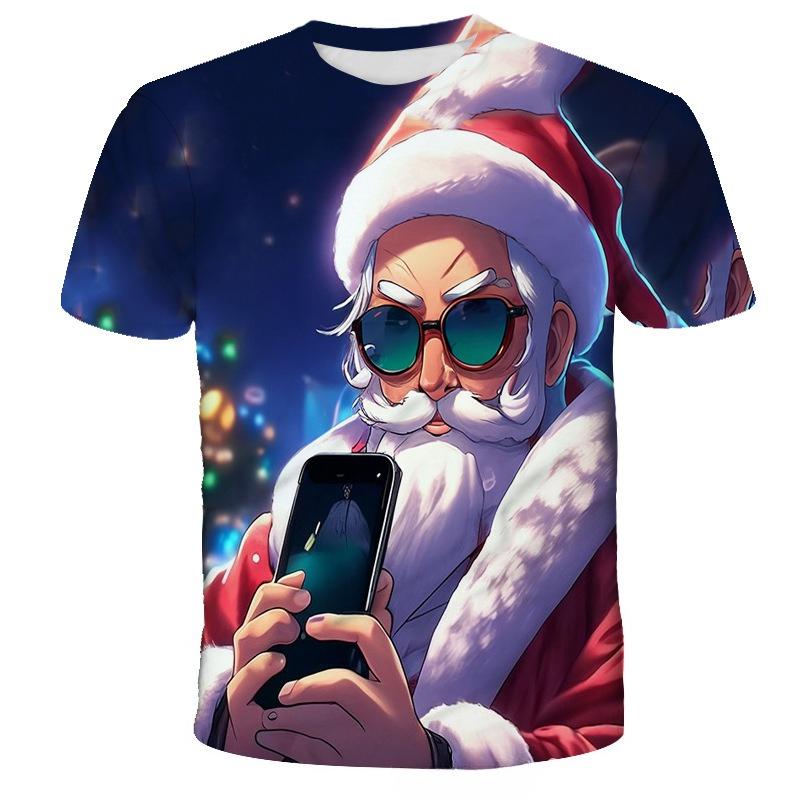 Fashionable Personalized Santa Claus Pattern 3D Printed New Men's Casual Comfortable Soft Loose Short Sleeved T-shirt