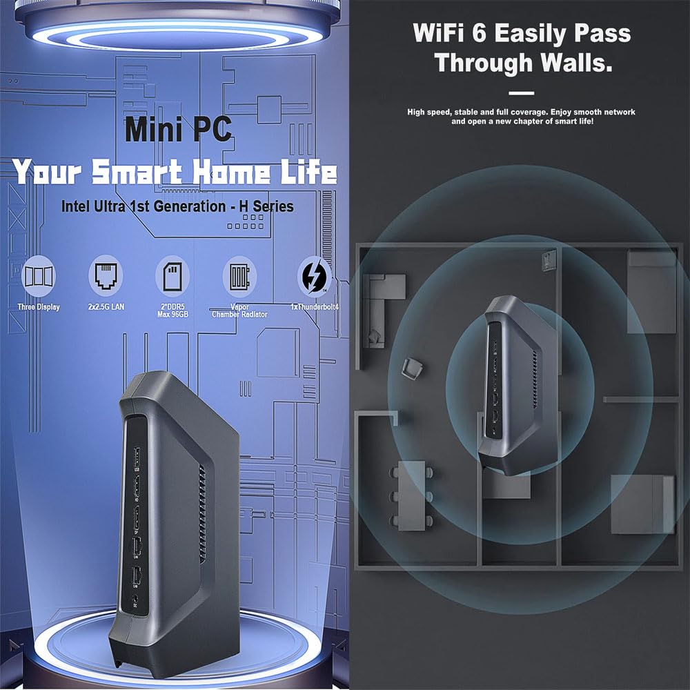 SZBOX Mini PC Small PC F12 155H Windows 11 Pro Intel Core Ultra 7 155H to 16GB DDR5 512GB SSD Game Console Mini Mini Computer DP LAN (up 4.8GHz)