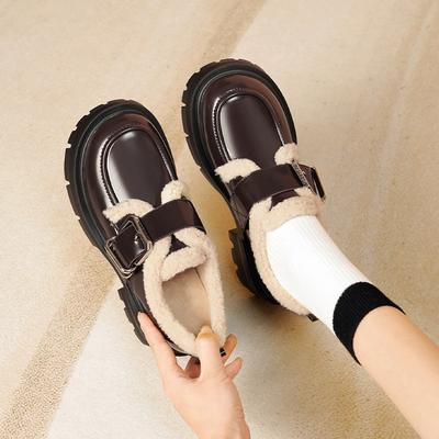 Бархатные туфли на толстой подошве с высокой платформой, с ремешком на пряжке и высоким каблуком, из маленькой кожи, универсальные одинарные туфли, хлопковые туфли