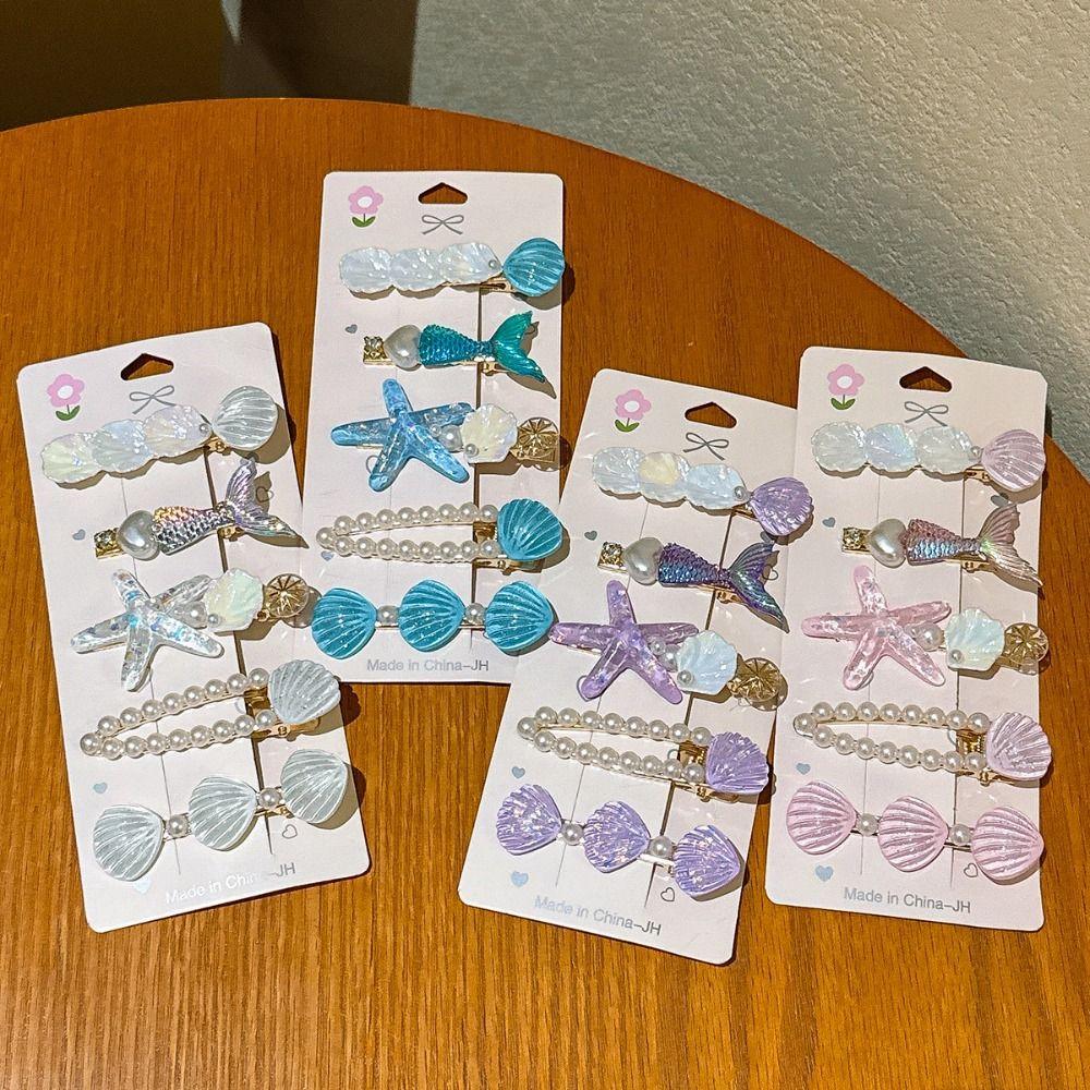 5Pcs Ocean Series Shell Starfish Hair Clips Princess Barrette New Mermaid Hairpins  Girls