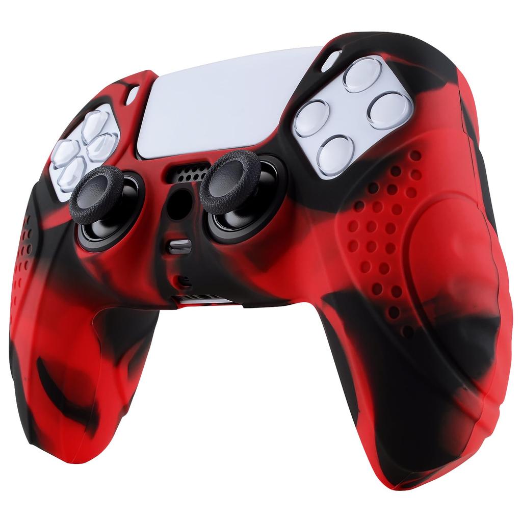 EXtremeRate PlayVital Защитный чехол для чехла для PS5 с колпачком для джойстика PS5, контроллера, [Красный и черный]