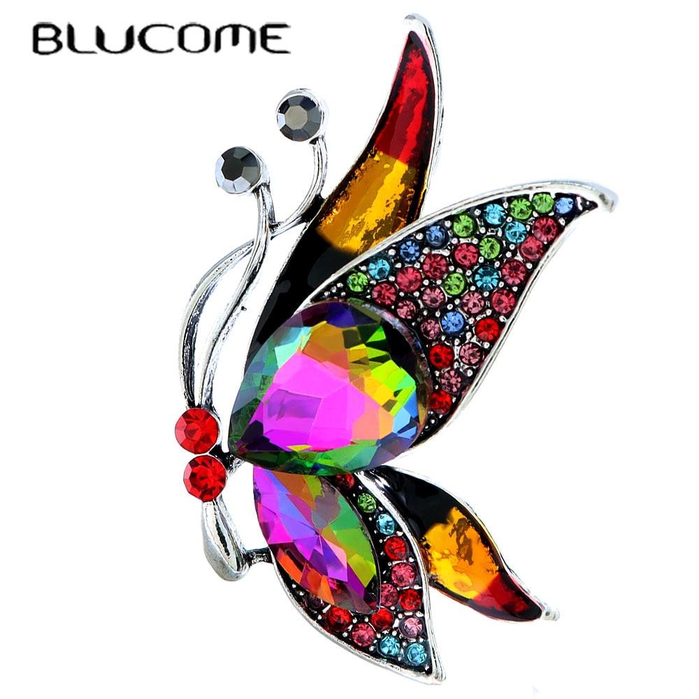 Blucome Броши-бабочки со стразами для женщин, модная булавка с насекомыми, 4 цвета, доступные ювелирные изделия для свадебной вечеринки, высокое качество