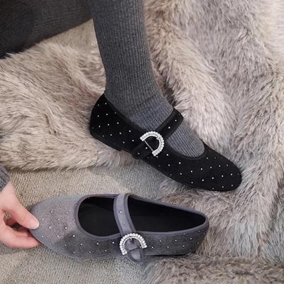 Модные туфли на плоской подошве с мягкой подошвой, весенняя новинка, с круглым носком, с неглубоким вырезом, из фланели с блестками, с надписью, противоскользящие, износостойкие, одинарные туфли