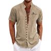 Мужская повседневная свободная рубашка с короткими рукавами и принтом, модный топ с воротником-стойкой