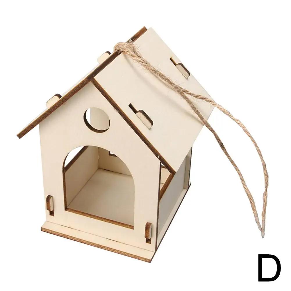 Bird Wood House with Lanyard Outdoor Unfinished DIY Accessory Pet Supplies Hanging Birdhouse for Outside Balcony H6A5