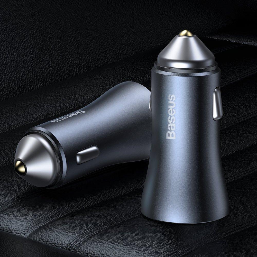Baseus Pro Dual-Port Car Charger 40W USB-C & USB-A with Cable - Gray | PD QC 4.0+ SCP FCP AFC Support