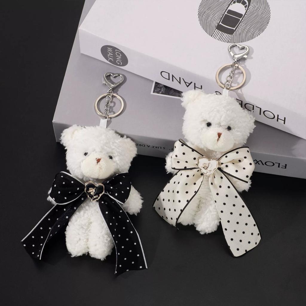 Creative Plush Cartoon Bear Sweet Bow Dot rose Personality Ribbon Chain Couple Sisters Accessories Bag Charm