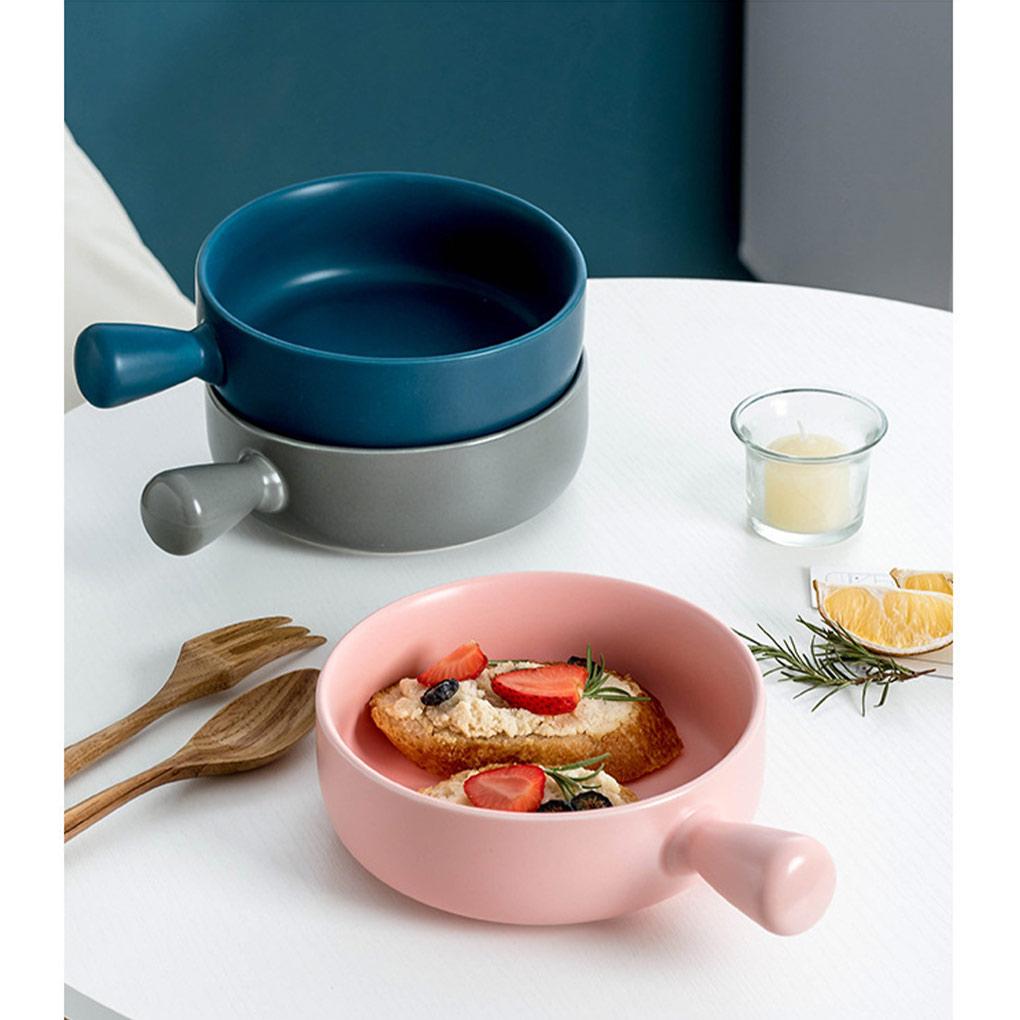 Керамическая салатница с ручкой, однотонная, очаровательная, моющаяся, милая, для дома, завтрака, ужина, супа, фруктов, столовая посуда