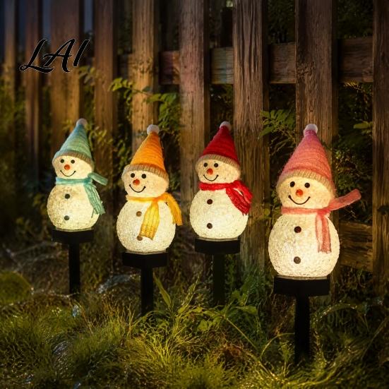 Weather Resistant Yard Art Solar Snowman Pathway Lights Outdoor Waterproof Ground Stake with LED Decorative Lawn Ornament Light Garden Light