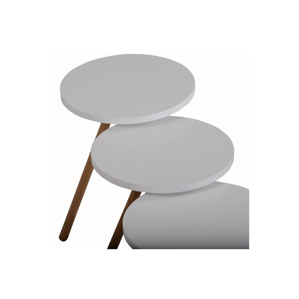 Colorful Triple Nesting Coffee Table Wooden Legs Round Pastel Design White