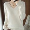 V Neck Sweater for Women Solid Long Sleeve Knit Sweaters Slim Fit Base Pullover Top