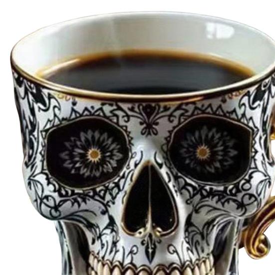 Готическая кружка для кофе с черепом, королевская чашка-скелет с золотой отделкой, смола, готическая чайная чашка, уникальный подарок на Хэллоуин для любителей черепов