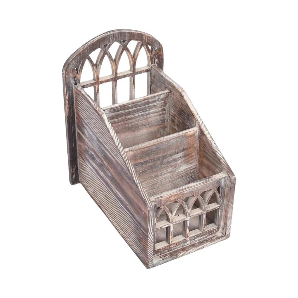 Vintage Style Remote Control Holder Wooden Desktop Storage Box Desktop Organizer Office