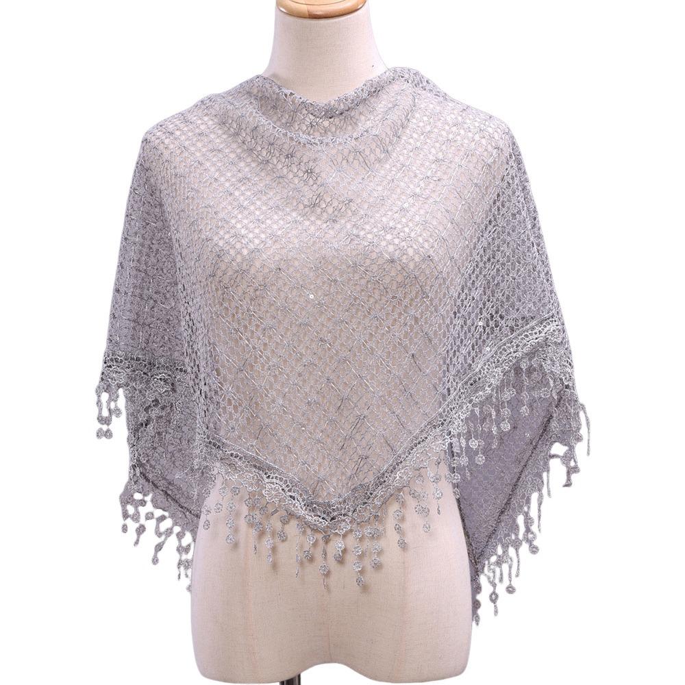 Breathable Tassels Lace Head Scarf Elegant Lace Flower Polyester Hollow Triangle Scarf Triangular Sequin Decor Scarf