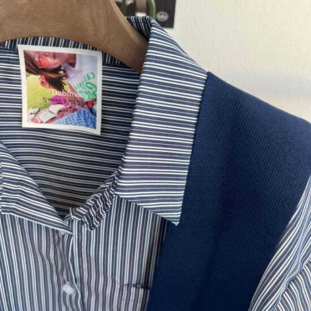 Dabimong Haruka Stripe Shawl Set Shirt 2 Colors