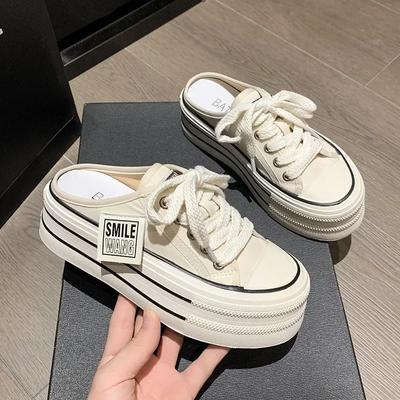 Модные тапочки на платформе, увеличивающие рост, женская летняя верхняя одежда 2024 года, новые белые парусиновые туфли без каблука, тапочки, сандалии 5 см