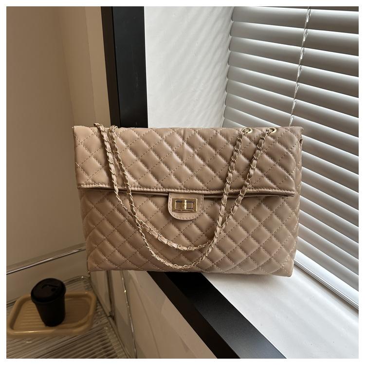 Текстурированная ромбовидная модная повседневная сумка-тоут большой емкости с цепочкой в иностранном стиле для женщин