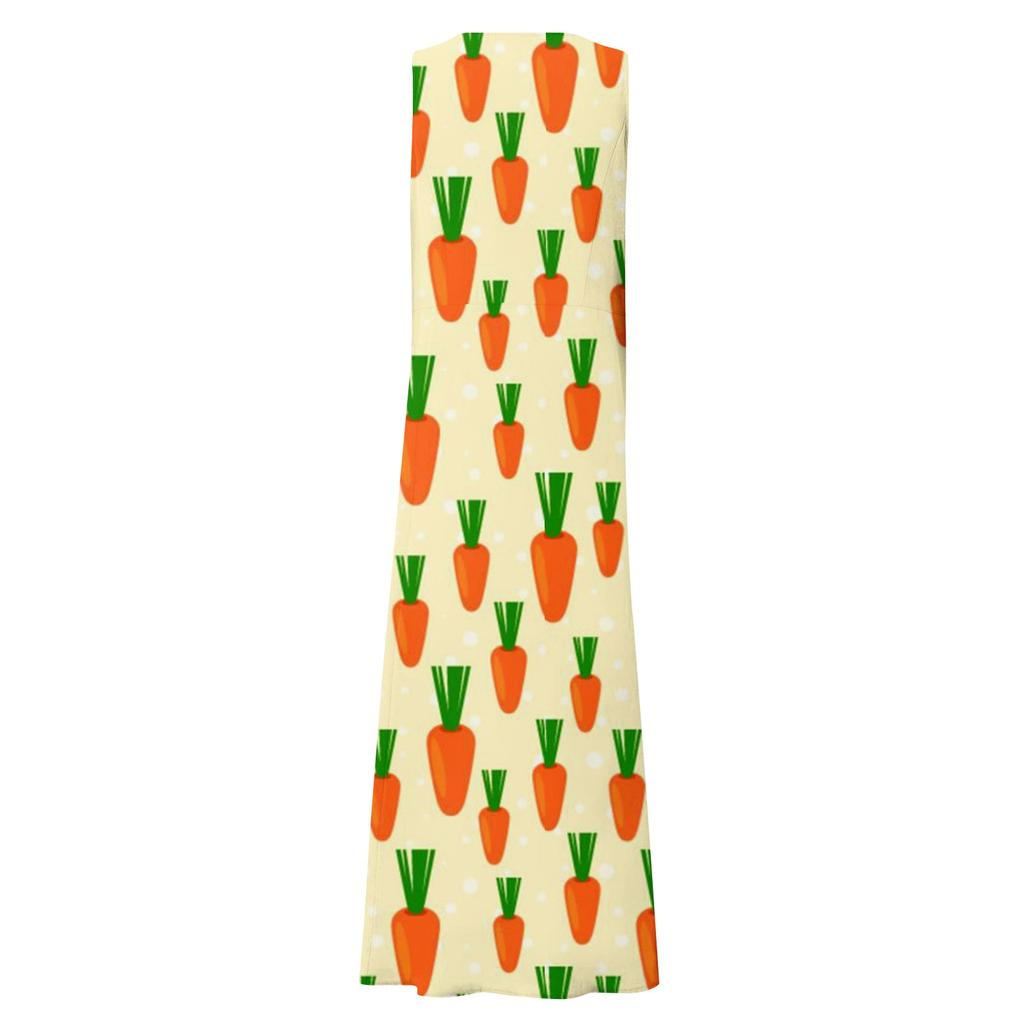 Women's Summer Casual Fashion Easter Printed Sleeveless Round Neck Pocket Dress