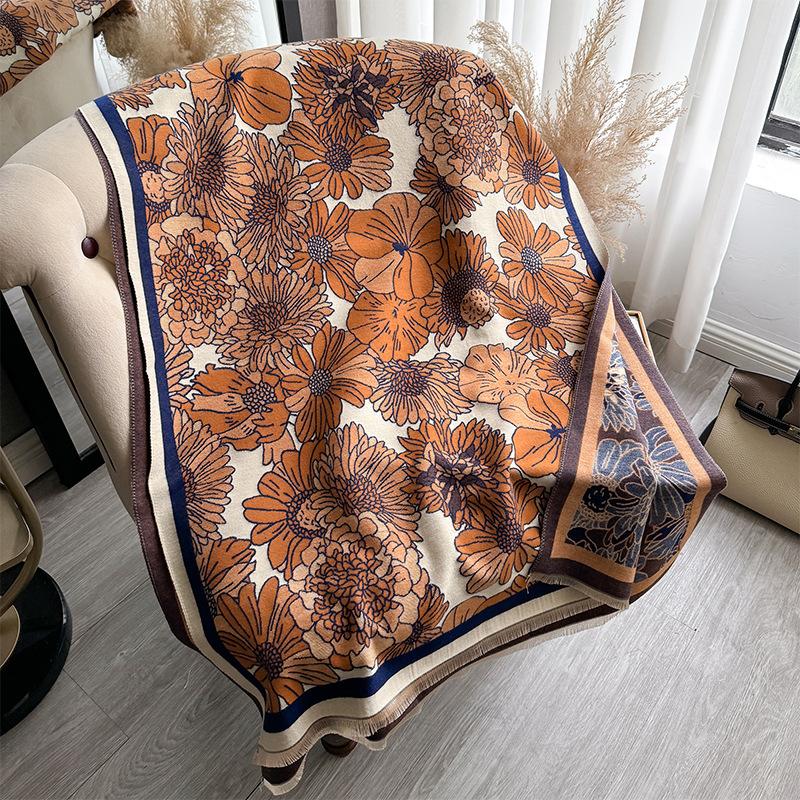 Mori Girl Wind Small Daisy Print Imitation Cashmere Scarf Winter Comfortable Warm Shawl