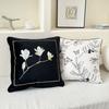 Magnolia Embroidered Floss Pillow French Retro Light Luxury Black Pillow Chinese High-end Living Room Sofa Cushion Cover