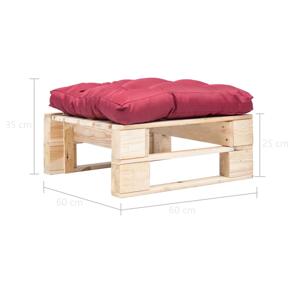 Garden Pallet Footstool with Red Cushion Natural Wood