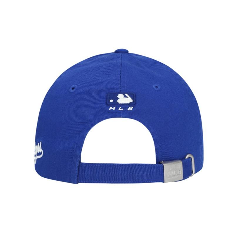 MLB Solid color large label basic cotton baseball cap for men and women Blue F Unpackaged