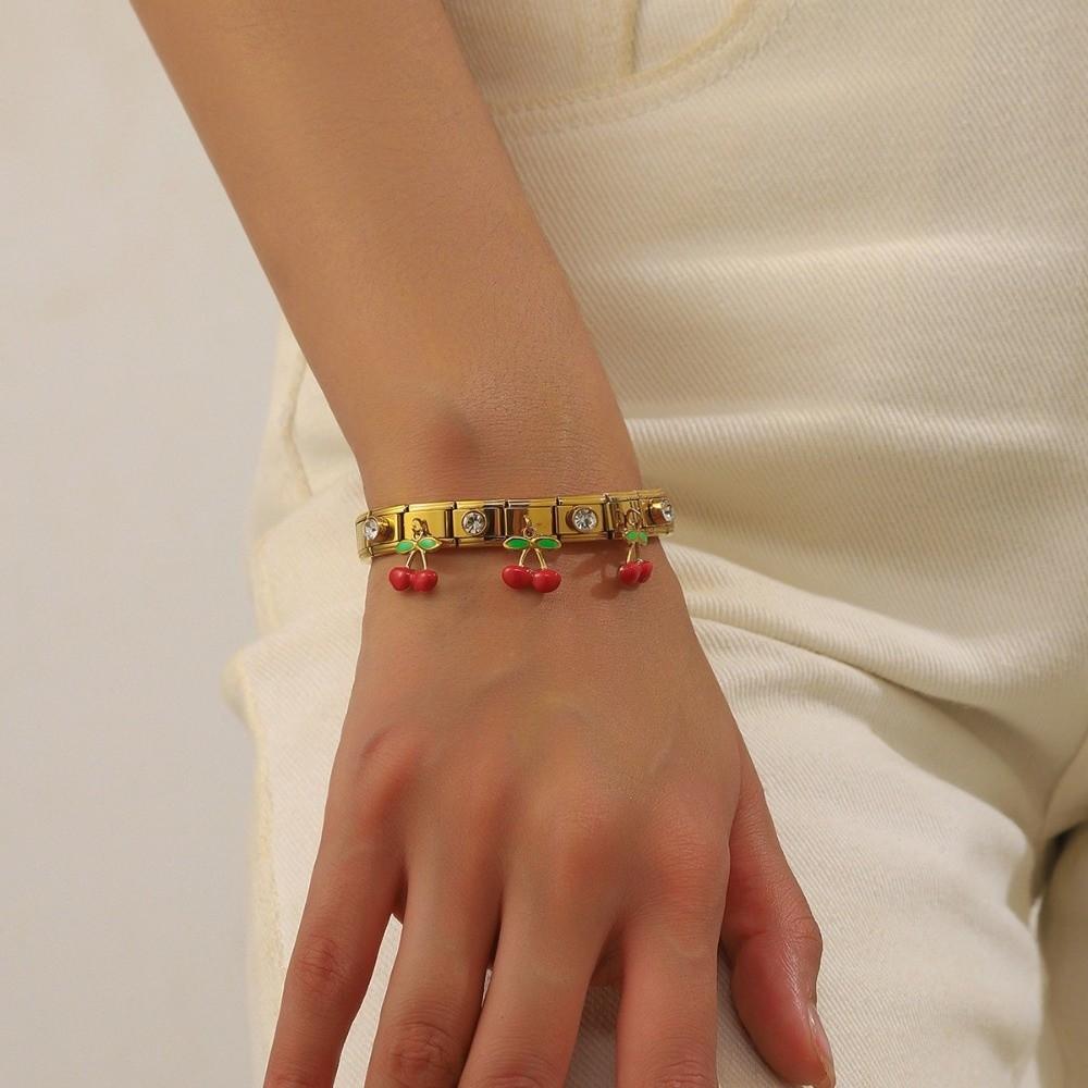 Red Oil Drop Pendant Bangle Stainless Steel Wrist Jewelry New Square Round Bangle