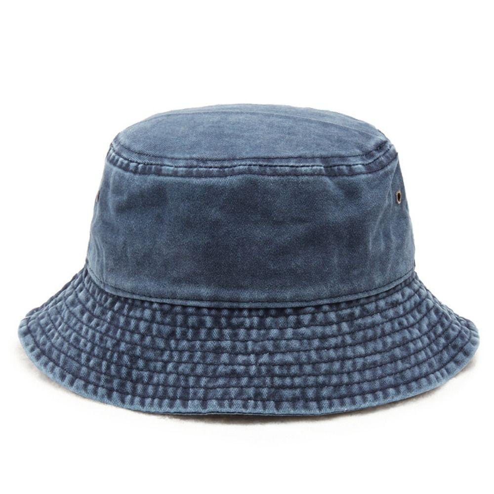 Teenager Sunshade Bucket Hat Solid Color Fisherman Hat Washed Denim Bucket Cap Men Women