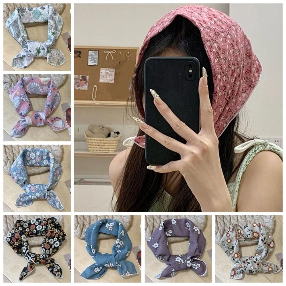 Солнцезащитные шарфы с цветочным принтом, шейный платок, шелковый шарф с принтом, модный маленький квадратный шарф, женский