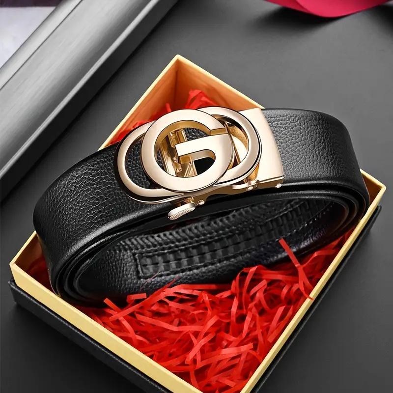 New Men'S Belt Alloy Automatic Buckle Belt Men'S Business Leather Belt Direct Supply