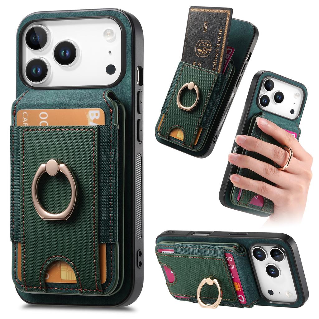 For iPhone 17 Pro Case Compatible with MagSafe Leather Back Cover with Detachable Card Holder Kickstand