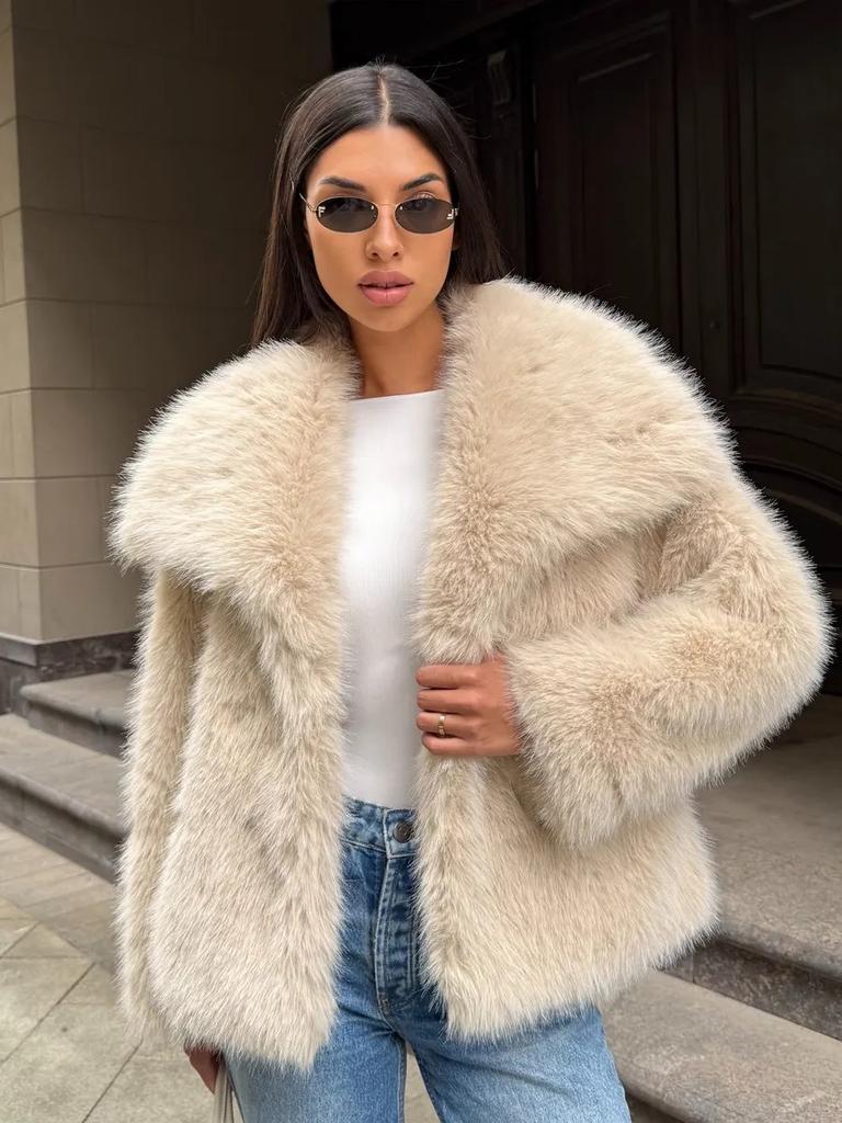 Новое женское плюшевое пальто из искусственного меха, осенне-зимнее, утолщенное, теплое, с большим лацканом, экологичное шерстяное пальто