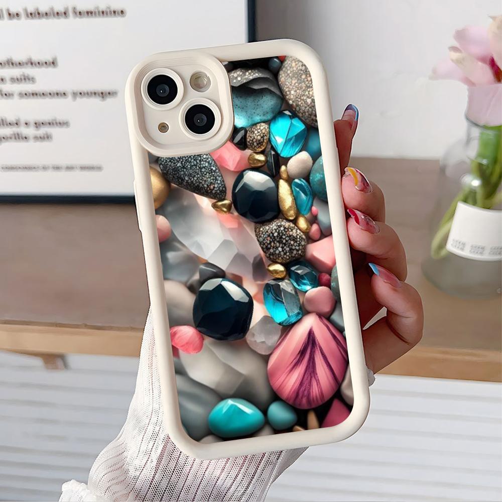 Aesthetic Stones Thicken TPU Mobile Phone Case for iPhone 17 16 15 14 13 12 11 Air Pro Max Plus Colorful Cover