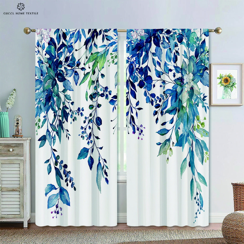 Простая занавеска для окна с цветочным принтом и листьями, карман на штанге, подходит для спальни, гостиной, украшения на открытом воздухе, может быть изготовлена на заказ