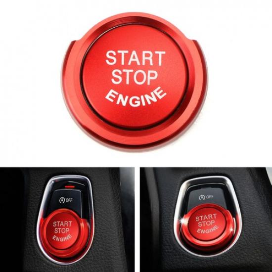 Red Aluminum Keyless Engine Push Start Button w/Surrounding Ring Trim For BMW