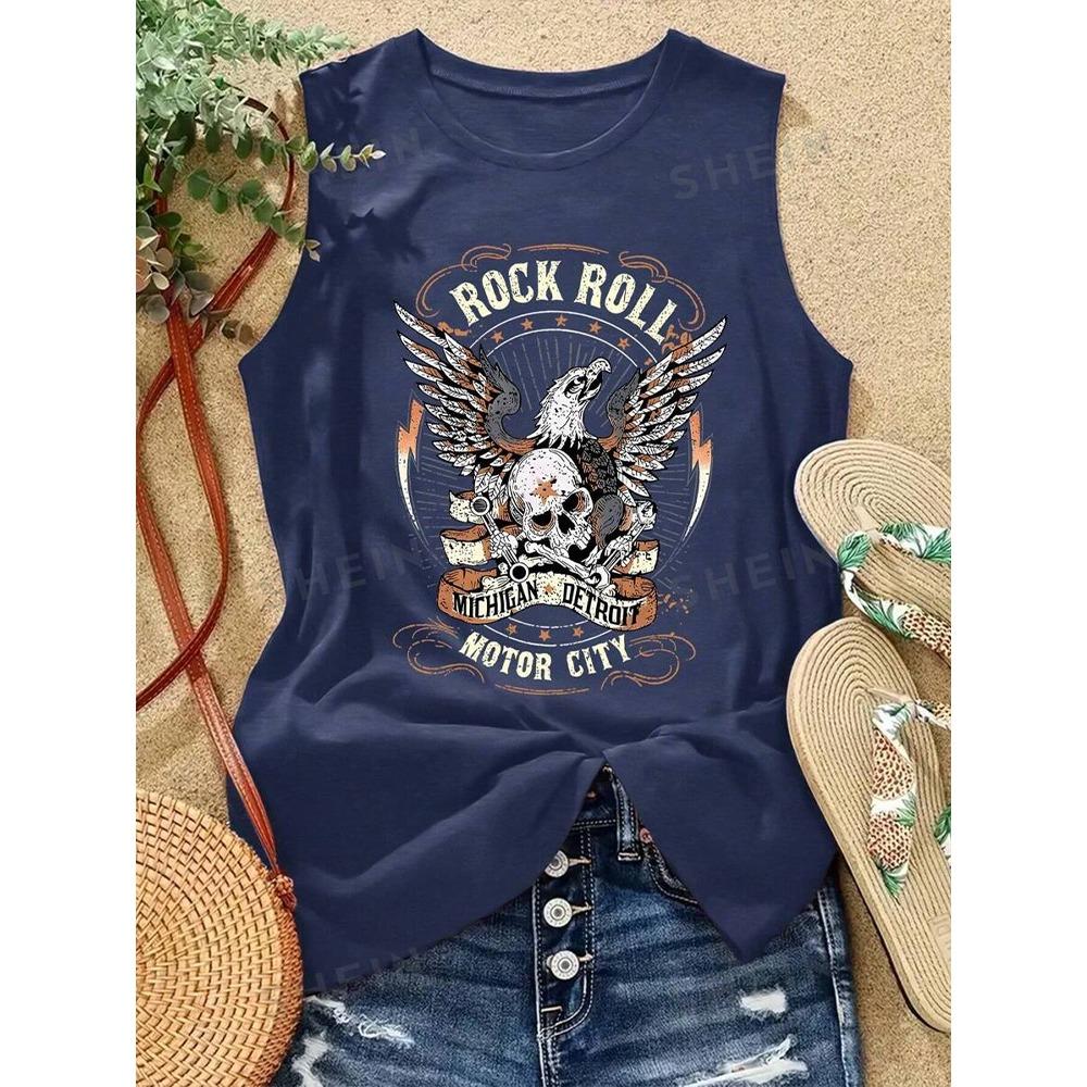 2024 Новая летняя уличная мода женская майка с круглым вырезом, повседневная женская футболка без рукавов с 3D-принтом орла и черепа