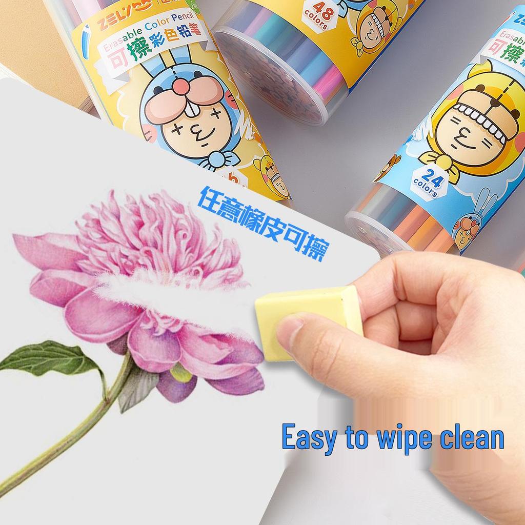 Zhenglin Стираемые цветные карандаши – наборы по 24, 36 и 48 цветов для рисования и раскрашивания детьми и студентами.