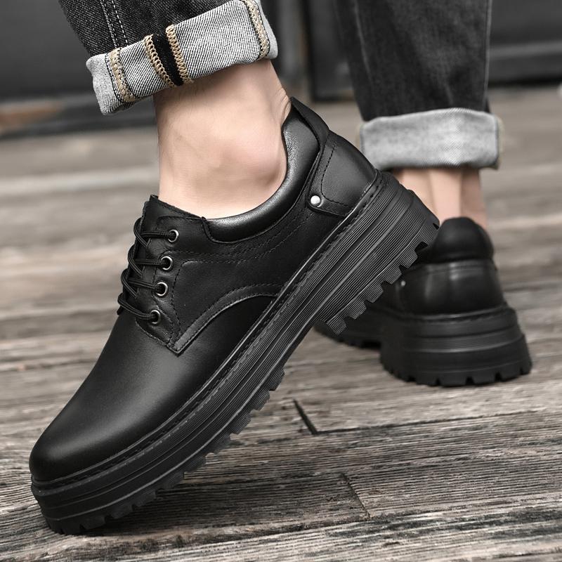 2024 мужская британская мода универсальная платформа удобная обувь на плоской подошве для ретро рабочей одежды и трендовая кожаная обувь