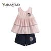 Summer Baby Girls Set Flower Embroidery Cotton Linen Breathable 2pcs Clothes Vest Shorts Suit