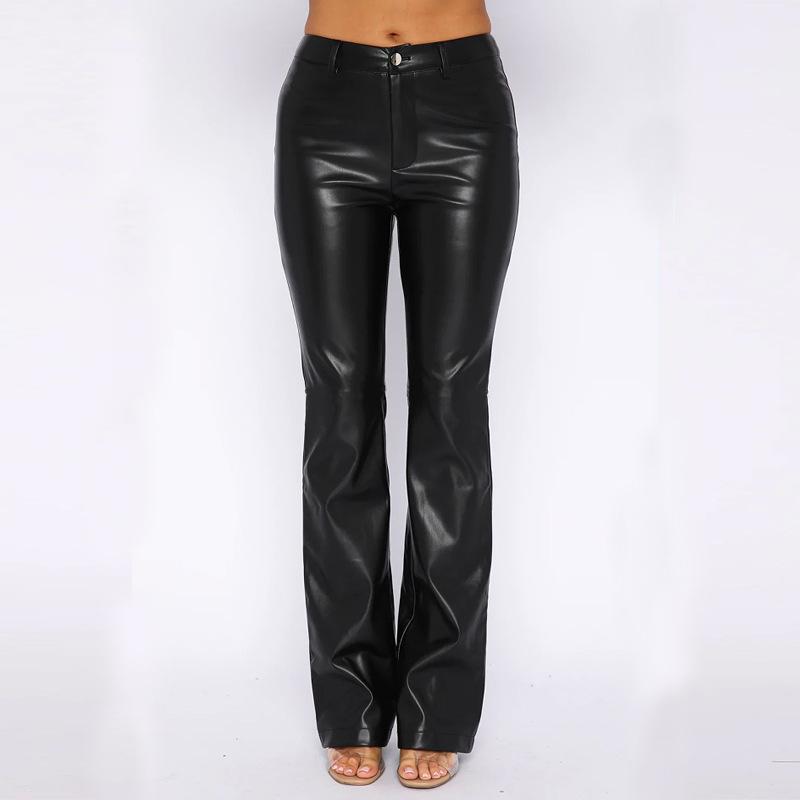 Women Autumn and Winter European and American Casual Straight PU Leather Trousers Women Long Leather Trousers