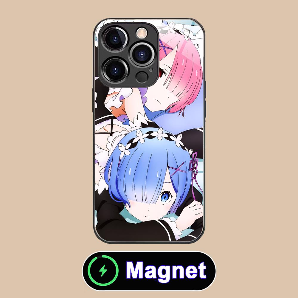 Чехол для мобильного телефона ReZero Rem Ram Glass MagSafe для iPhone 17 16 15 14 13 12 11 Air Pro Max Plus Mini Цветная накладка
