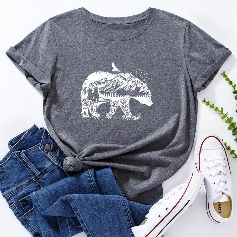 Summer Women's Printed Polar Bear Pure Cotton Loose Round Neck Short Sleeved T-Shirts Women’s