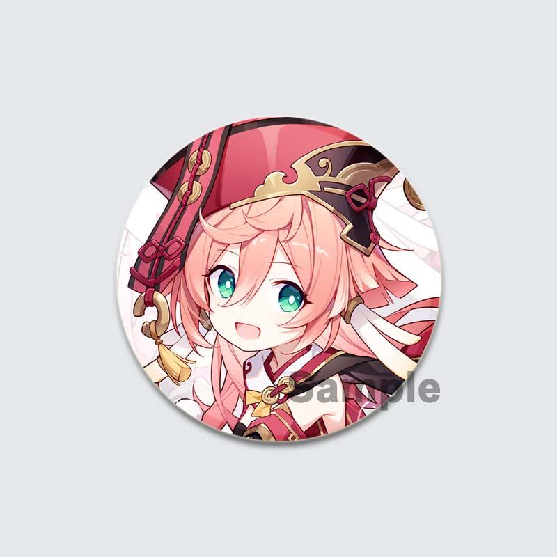 32/44/58mm Game Anime Genshin Impact Pin Fun Cartoon Cute Head Image Brooch Badge Bag Decor for Fans Collection Friends Gift Accessory