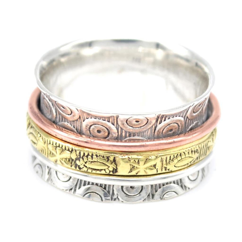 Медитация Три тона Spinner Band Кольцо Стерлингового Серебра 925 Дизайнер Ювелирных Изделий Заявление Кольцо