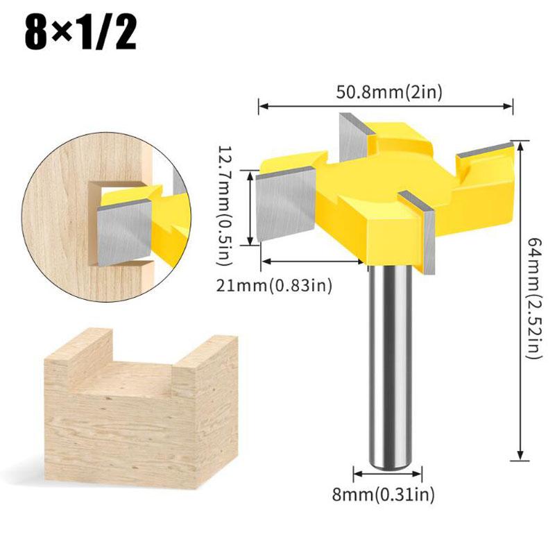 Четырехточечная фреза T-Cutter Sole Clearing Фреза для прорезки пазов Четырехточечная фреза для прорезки пазов Инструменты для деревообработки 8 мм 1/2 дюйма Хвостовик 12 мм