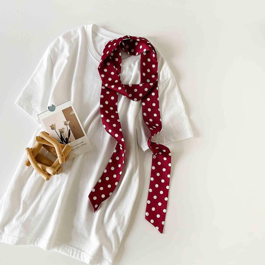 Удлиненный маленький шарф-лента в горошек, простой и универсальный шелковый шейный платок, маленький квадратный платок, узкий шелковый шарф для женской сумки