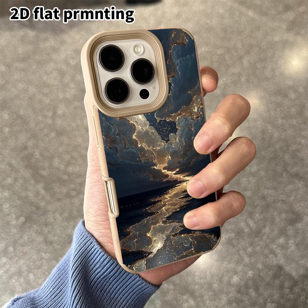 Phone Case: 2D flat lambskin suitable for iPhone 18 17 16 15 14 13 Pro protective case, moonlit night seaside, Christmas and Halloween gifts