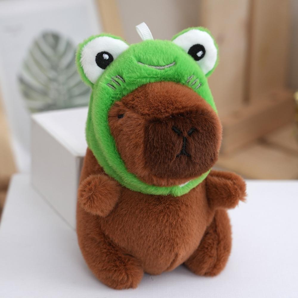 Cartoon CapIbara Keychain with Bee Rabbit Frog Bear Hat Plush Animals Toy Birthday Gift
