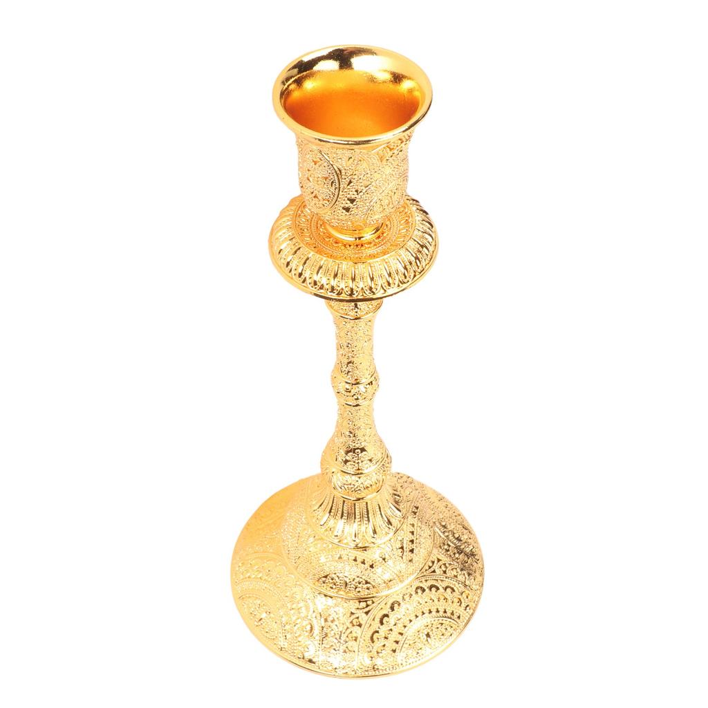 Gold Candlestick Holder Vintage Alloy Exquisite Carving Decor Metal Pillar Candlestick for Dining